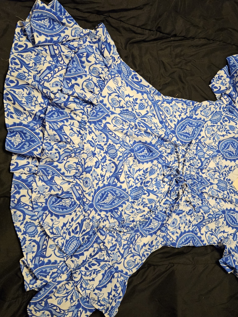 entro Blue and White Floral Mini Dress with Tie Front